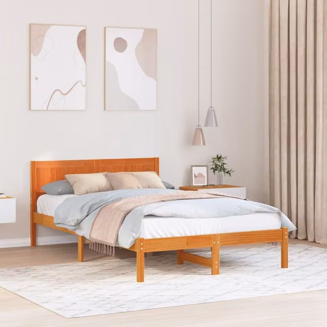 Berkfield Home Solid Pine Bed Frame, Waxed Brown
