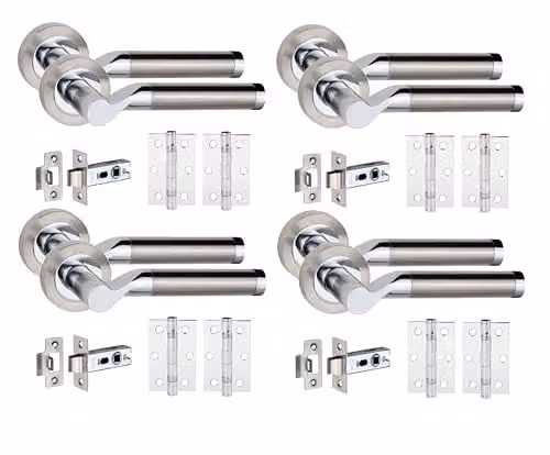Golden Grace Titan Lever Door Handles, Dual Nickel and Chrome Finish, 4 Pairs