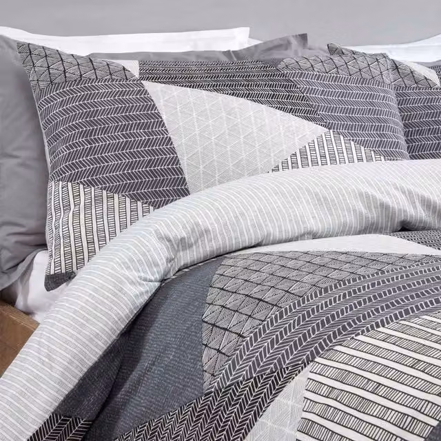 Dreamscene Grey Textured Geometric Reversible Duvet Cover Set with Pillowcases, Single, W/H: 90 x 200 cm