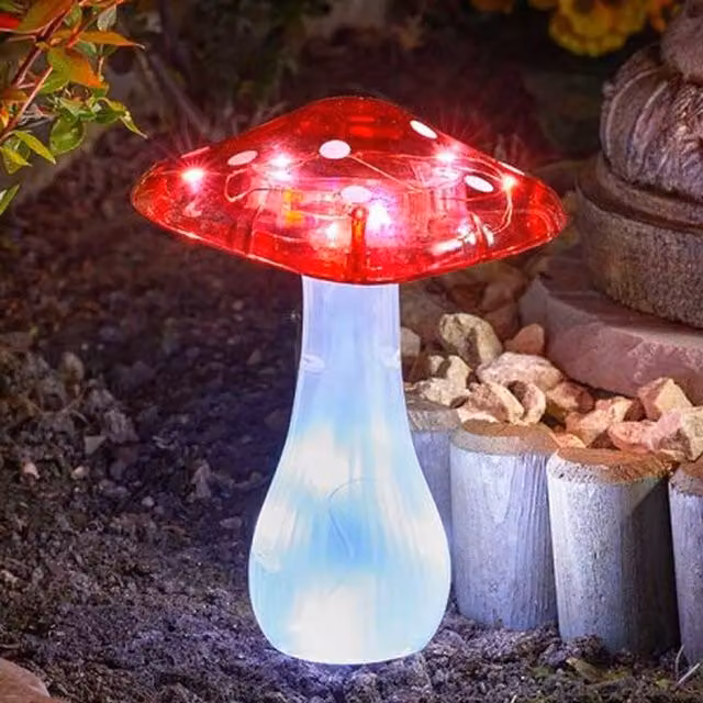 Garden Mile 3-Piece Solar Mushroom Stake Lights in Red, White and Transparent
