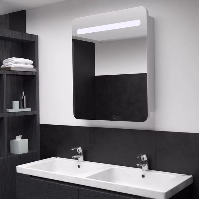 Berkfield Home LED Bathroom Mirror Cabinet in White, W/D/H: 68 x 9 x 80 cm