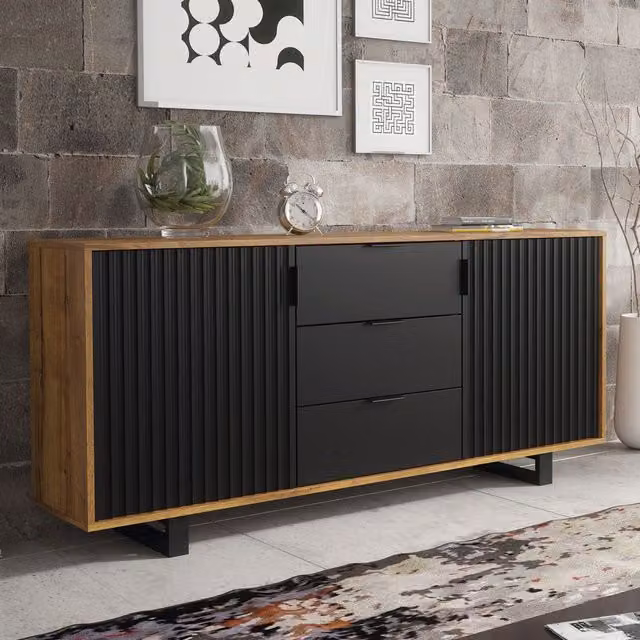 Creative Furniture Blackridge Sideboard in Dark Oak and Matte Black, W: 140 cm, H: 75 cm, D: 35 cm