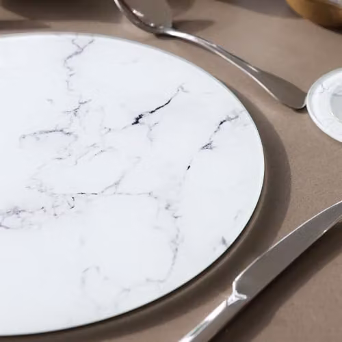 Harbour Housewares Set of 6 Round Glass Placemats in White Marble Effect, Diameter: 30 cm – 3