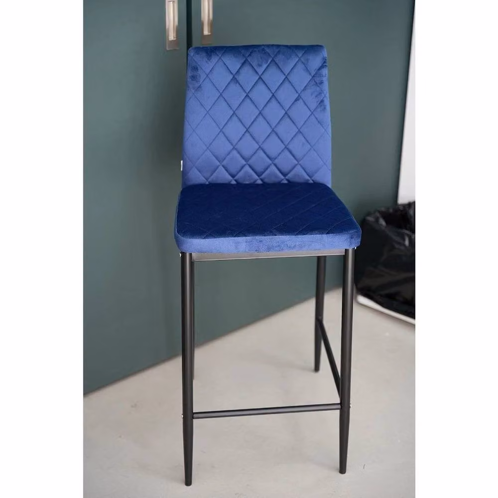 EONLION Set of 2 Modern Blue Velvet Bar Stools with Metal Frame – 3