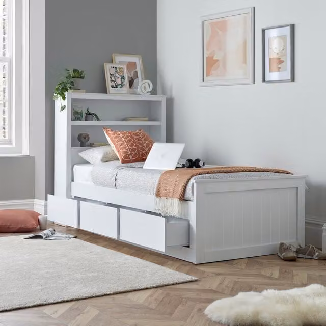 Bedmaster Enzo White Wooden 3 Drawer Storage Bookcase Bed