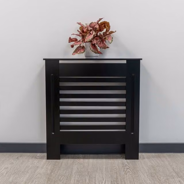 Jack Stonehouse Modern Horizontal Line Radiator Cover in Black, Small, Wall Mounted