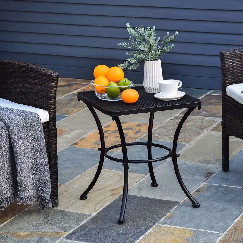 ERGOVEXA Modern Square Garden Table in Matt Black Powder Coated Steel, W/D/H: 45 x 45 x 30 cm – 4