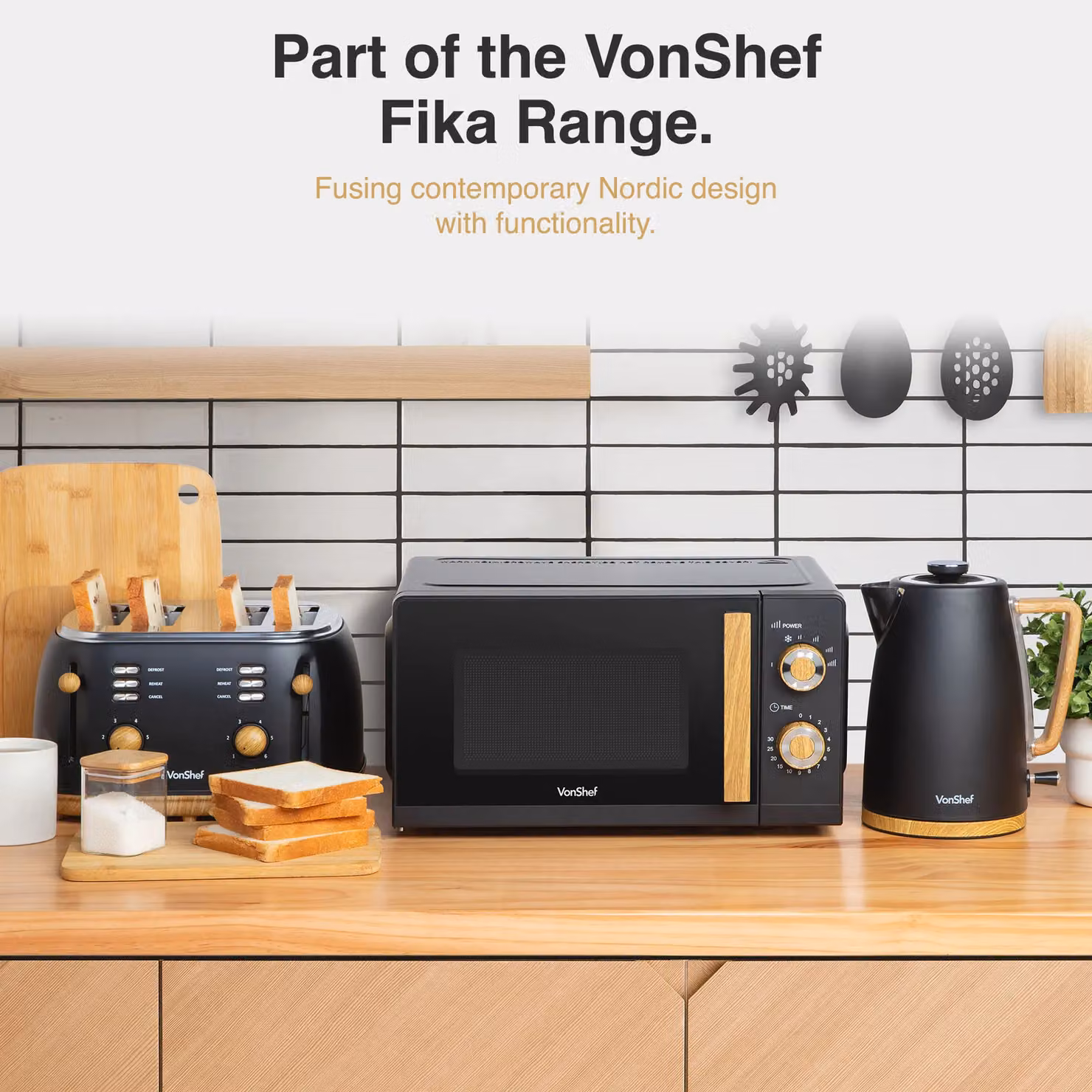 VonShef Fika 20L Solo Countertop Microwave in Black and Wood – 6