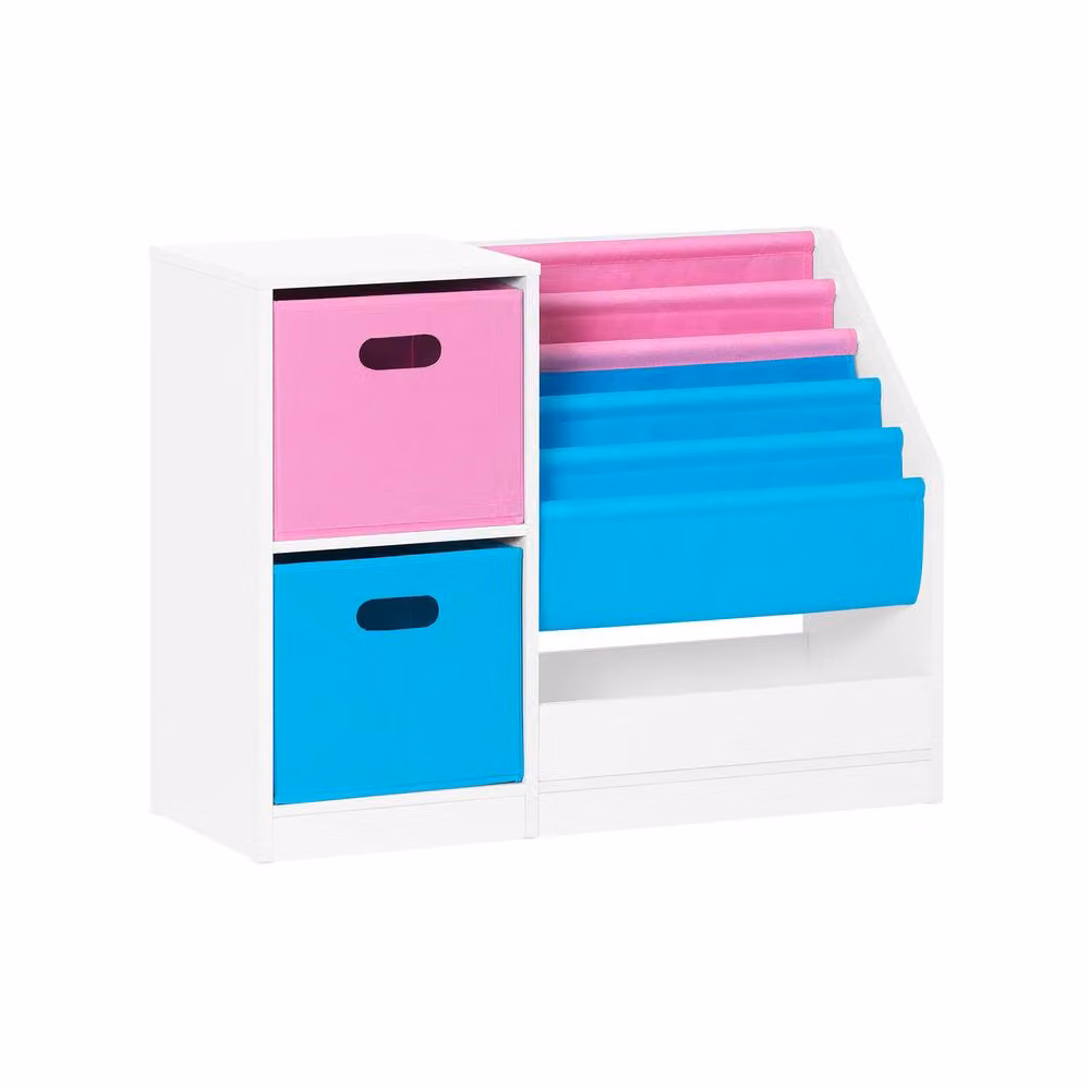 SoBuy Kids Bookcase with Fabric Bins in Pink, Blue, Multicolour or White – 2