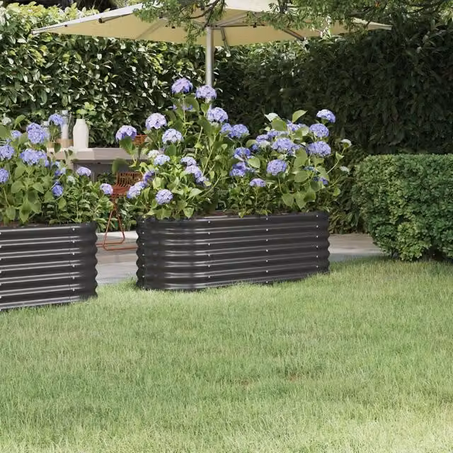 Berkfield Home Garden Powder-coated Steel Raised Bed in Anthracite Black, W/D/H: 114 x 40 x 36 cm