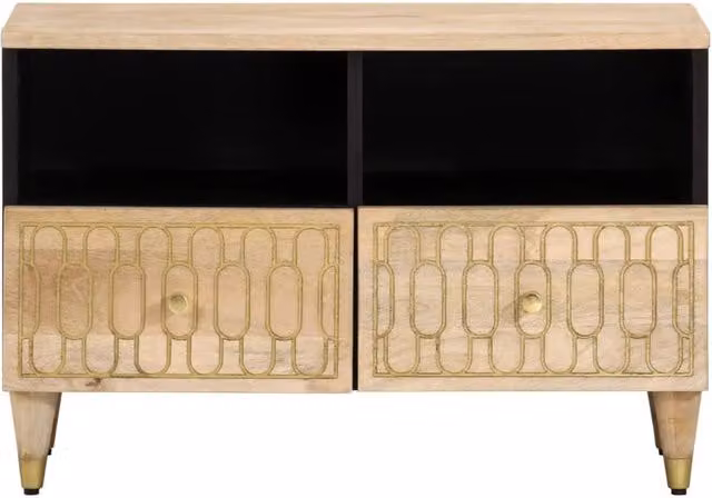 Berkfield Home Solid Mango Wood TV Cabinet in Light Tan, W/D/H: 70 x 33 x 46 cm