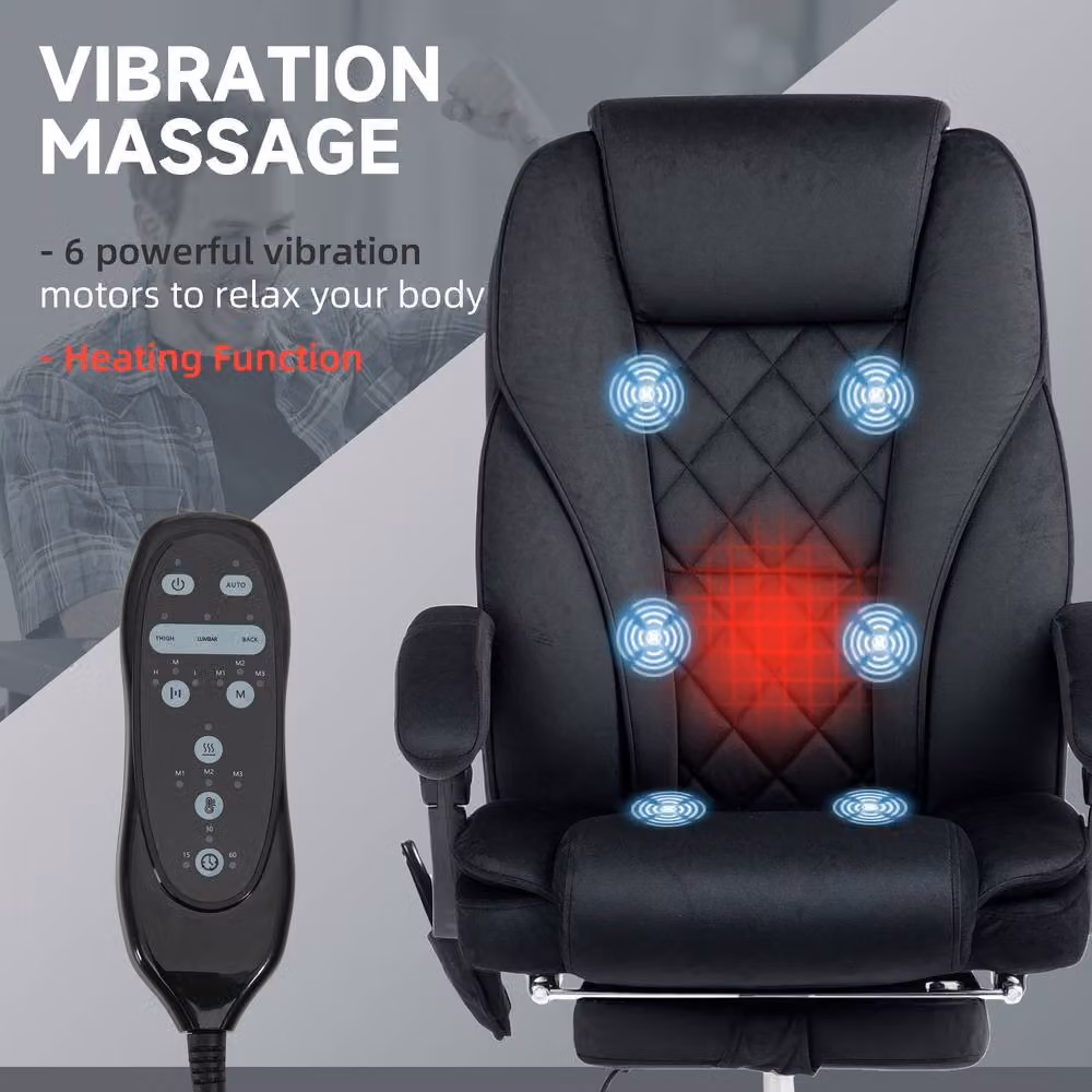 STILVORA Black Fabric Executive Massage Office Chair with Headrest and 360 Degree Swivel – 5