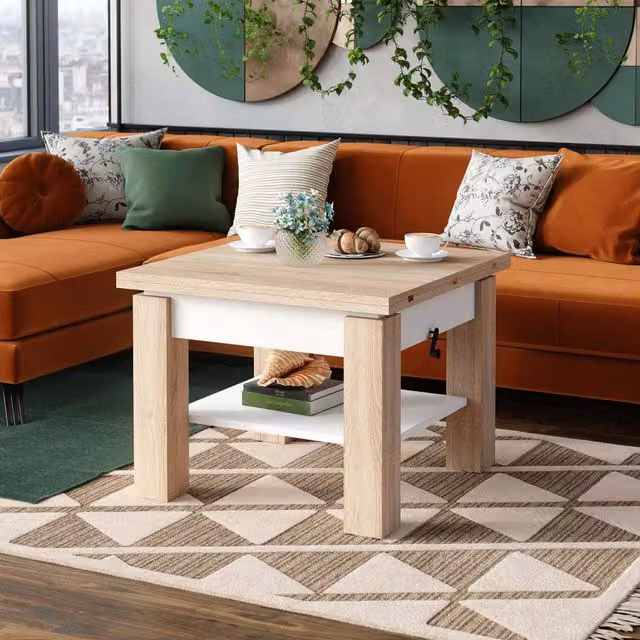 Heze Furniture Cleo 2 in 1 Extending Coffee and Dining Table in Sonoma Oak and White