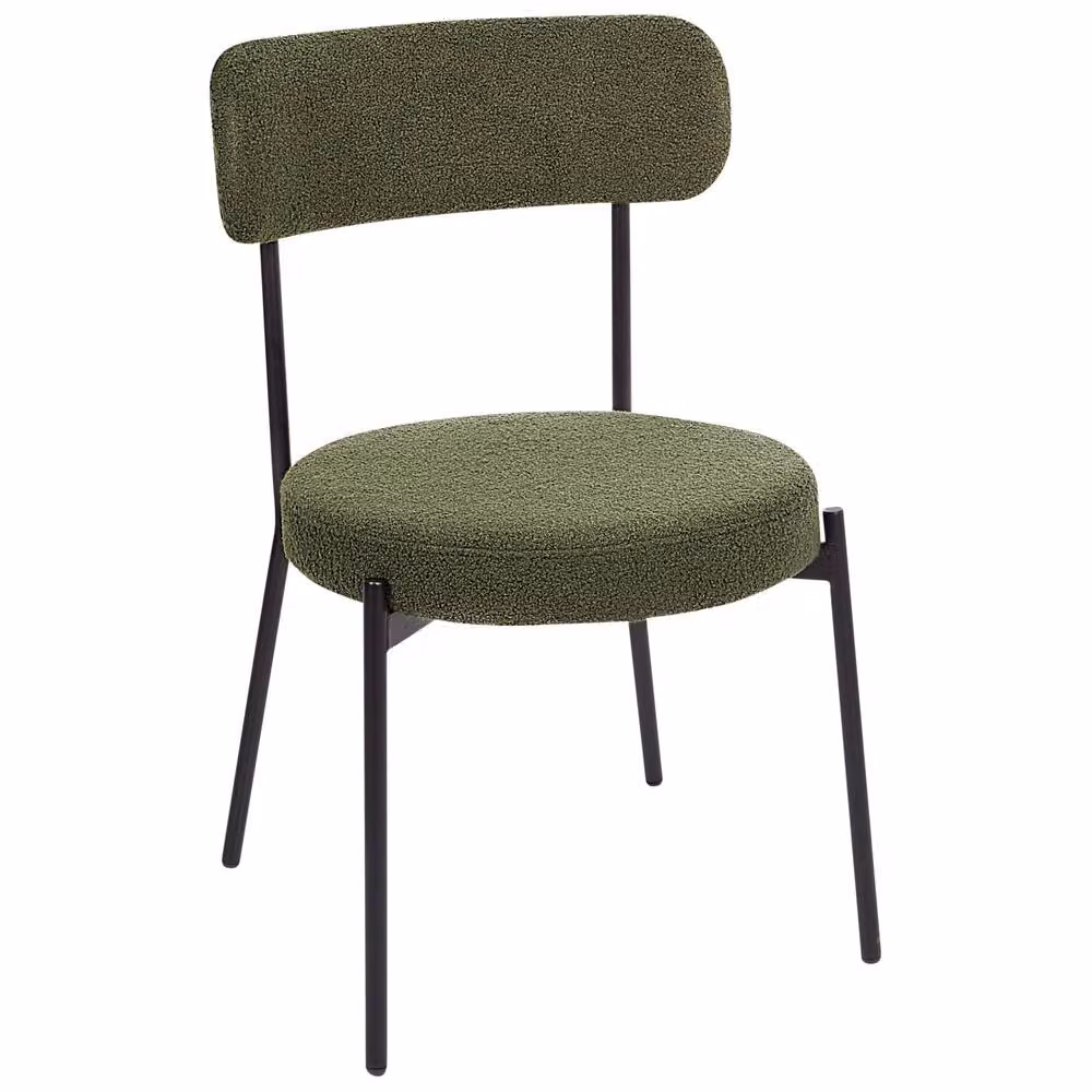Wyld and Coco Set of 2 Dark Green Bouclé Dining Chairs with Black Metal Legs – 3
