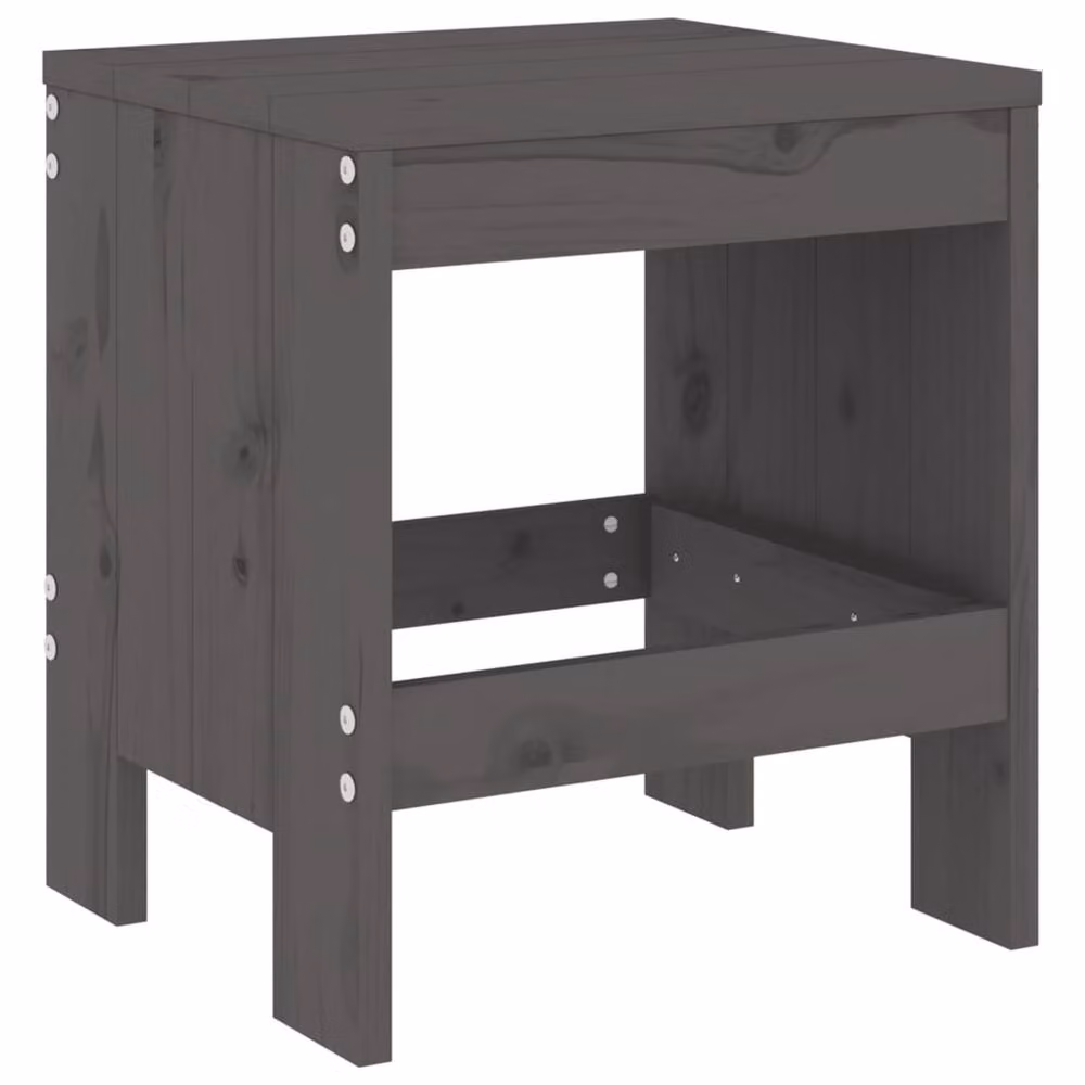 Berkfield Home Set of 2 Grey Rustic Garden Stools in Solid Pine Wood, W/D/H: 40 x 36 x 45 cm – 3