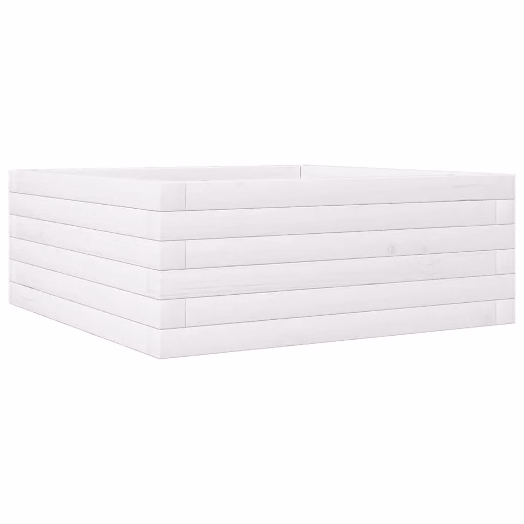 Berkfield Home White Solid Wood Pine Garden Planter Tub W: 60 cm, D: 60 cm, H: 23 cm – 2