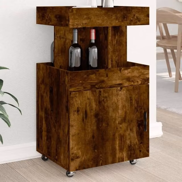 Berkfield Home Smoked Oak Bar Cart in Brown, W/D/H: 50 x 41 x 89 cm – 1