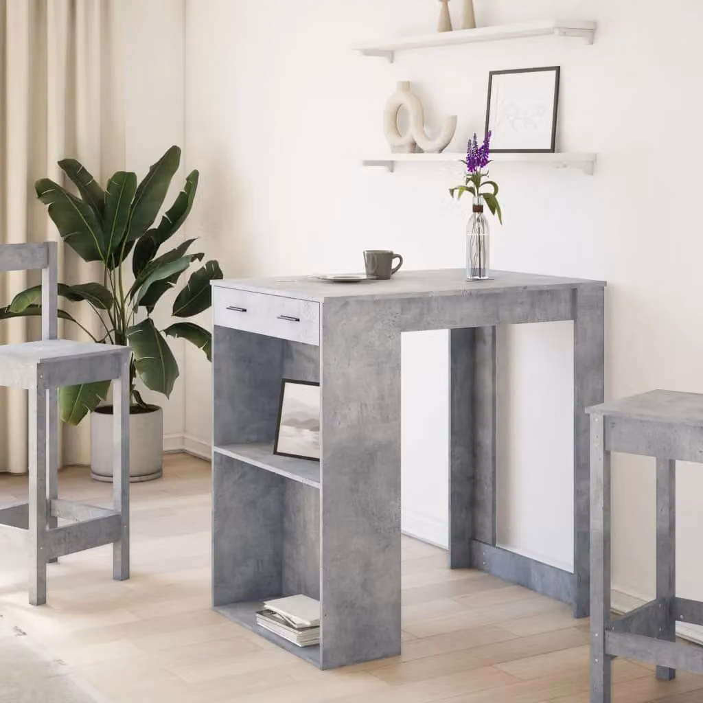 Berkfield Home Industrial Bar Table in Concrete Grey, W/D/H: 102 x 70 x 103.5 cm – 2