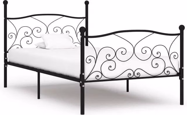 Berkfield Home Modern Black Metal Bed Frame with Flat Fixed Wood Slats, W/D/H: 90 x 200 cm