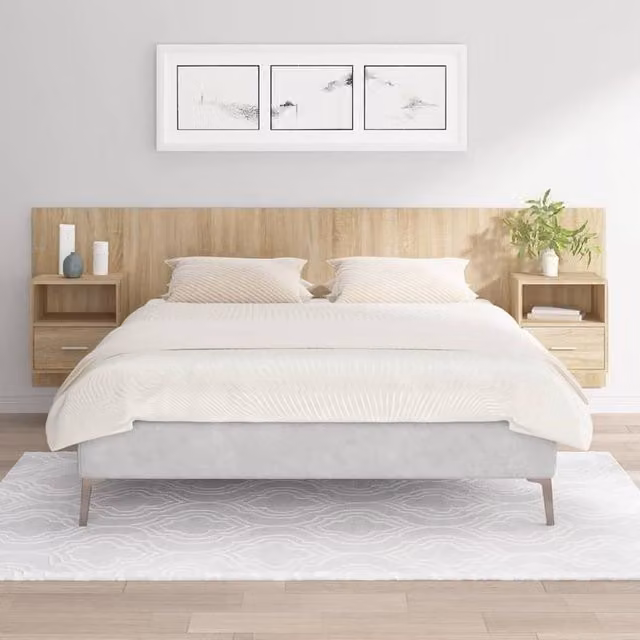 Berkfield Home Bed Headboard with Integrated Nightstand Cabinets in Sonoma Oak Brown Engineered Wood
