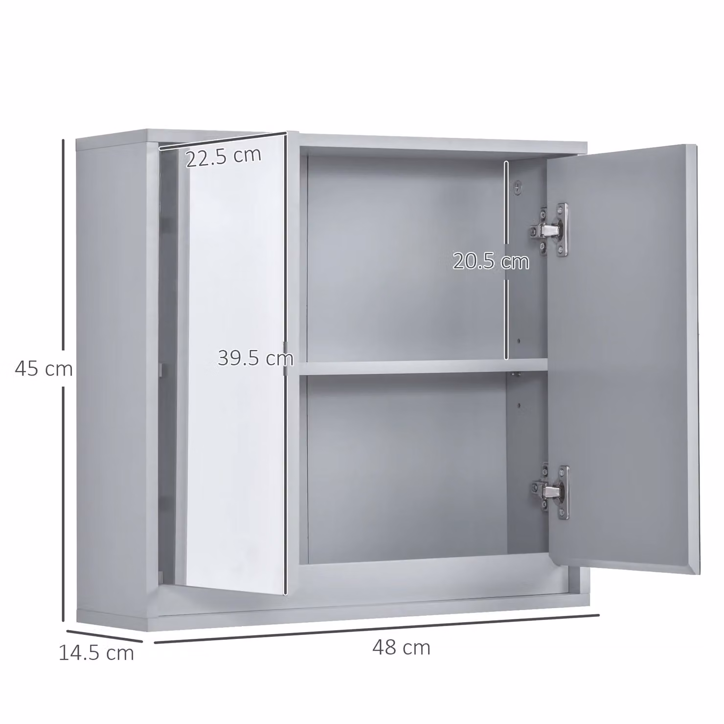 HOMCOM Wall Mounted Grey Bathroom Mirror Cabinet with Internal Shelves and Hinged Glass Doors – 3