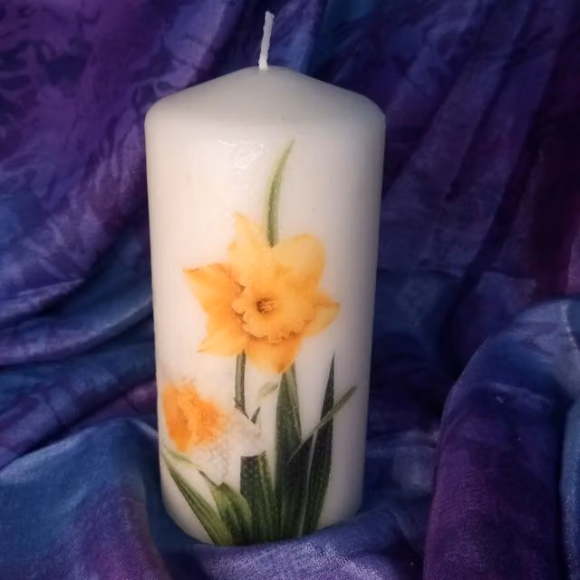 Viki Spring Floral Pillar Candle in White