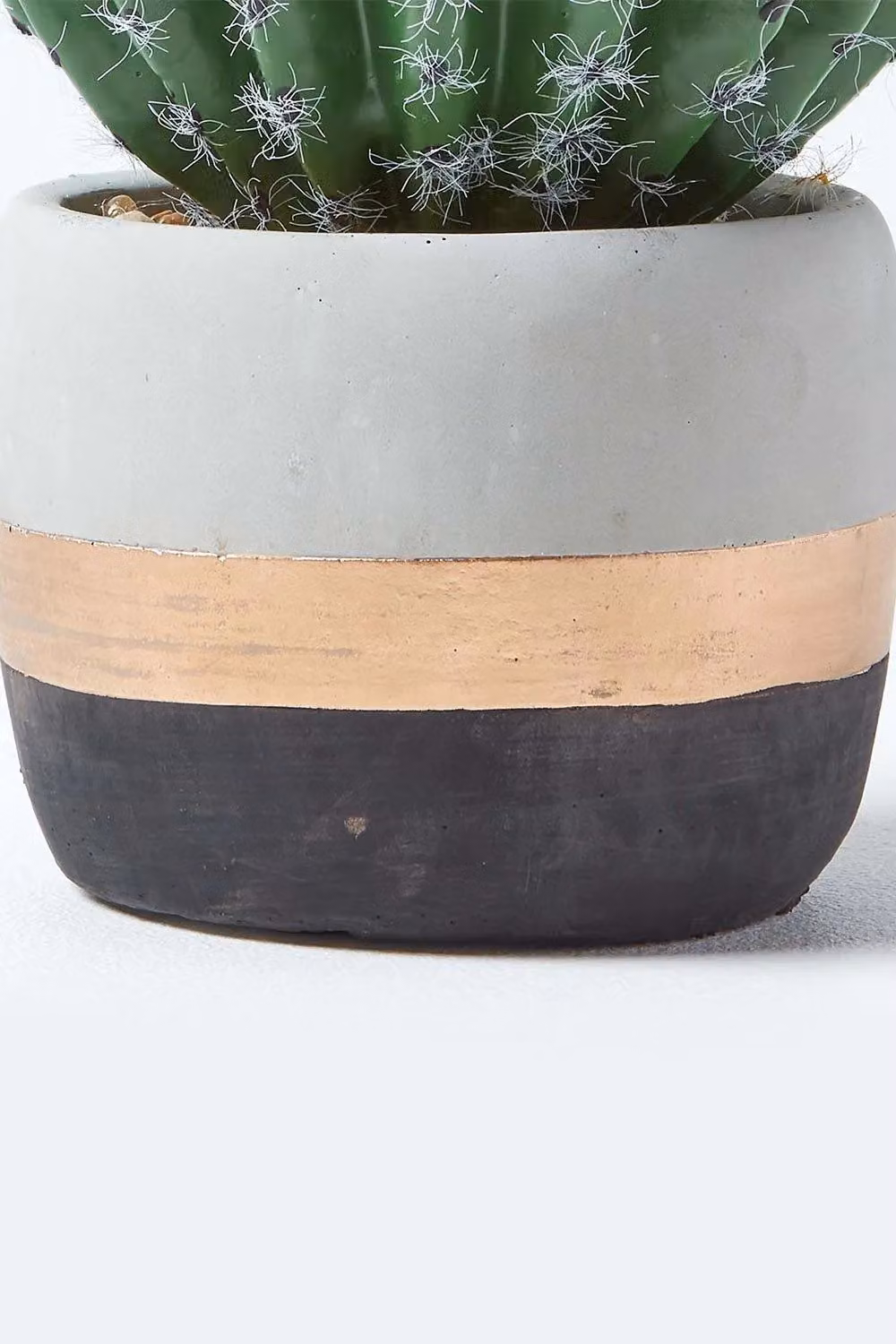 Homescapes Golden Barrel Artificial Succulent Cactus in a Striped Stone Pot, Green, Gold, Grey and Black, Height: 19 cm – 5