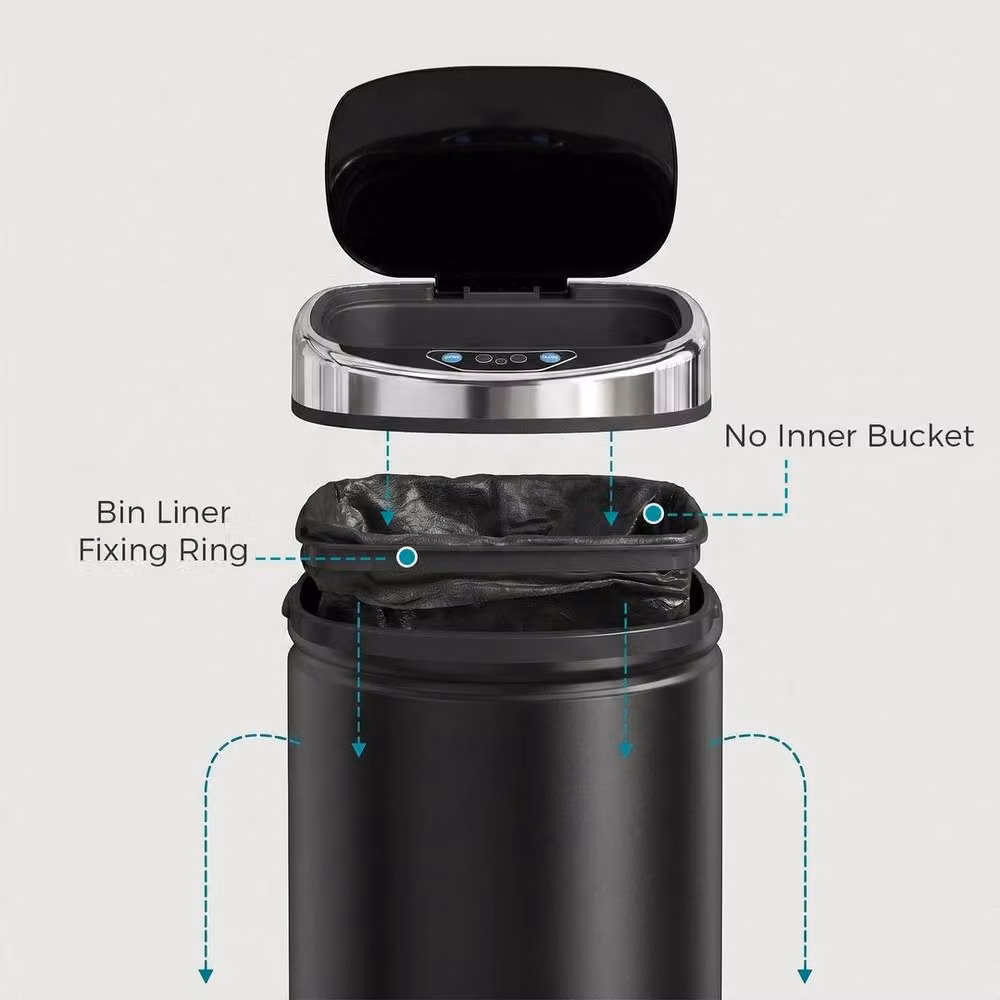 VOGREX Black 42L Stainless Steel Sensor Bin with Soft Close and Fingerprint Proof Technology W: 30.5 cm, D: 30.5 cm, H: 68 cm – 2