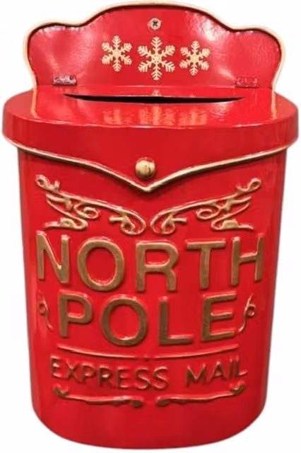 Four Candle Red North Pole Express Mail Christmas Letterbox Metal Tabletop Rectangular W: 30.0 cm, D: 22.0 cm, H: 12.0 cm