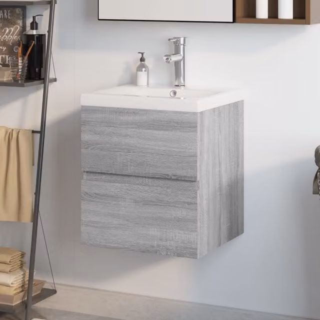 Berkfield Home Sink Cabinet with Built-in Basin in Grey Sonoma Engineered Wood