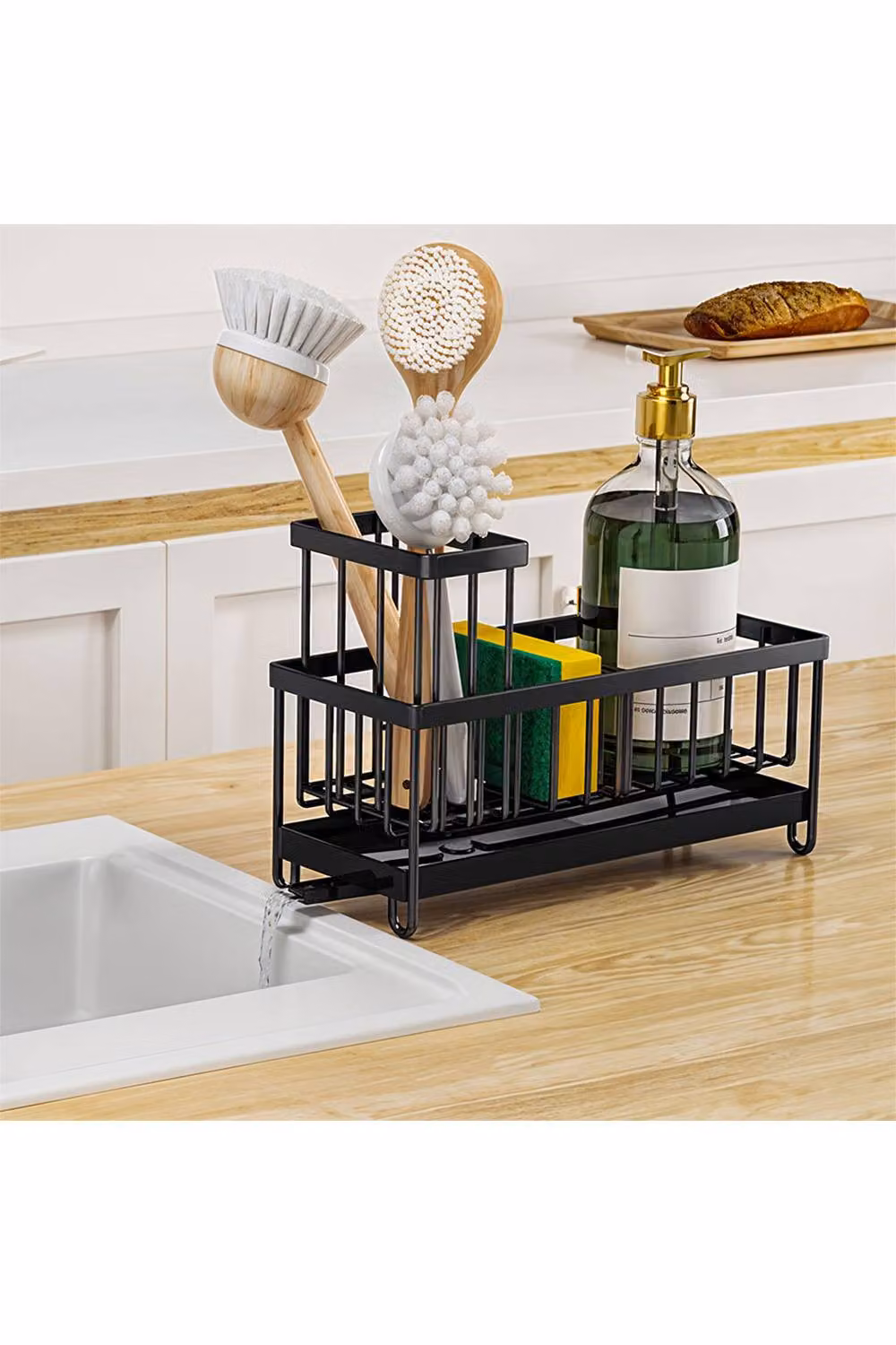 Living and Home Metal Kitchen Sink Caddy Organizer Rack with Drain Tray in Black – 2