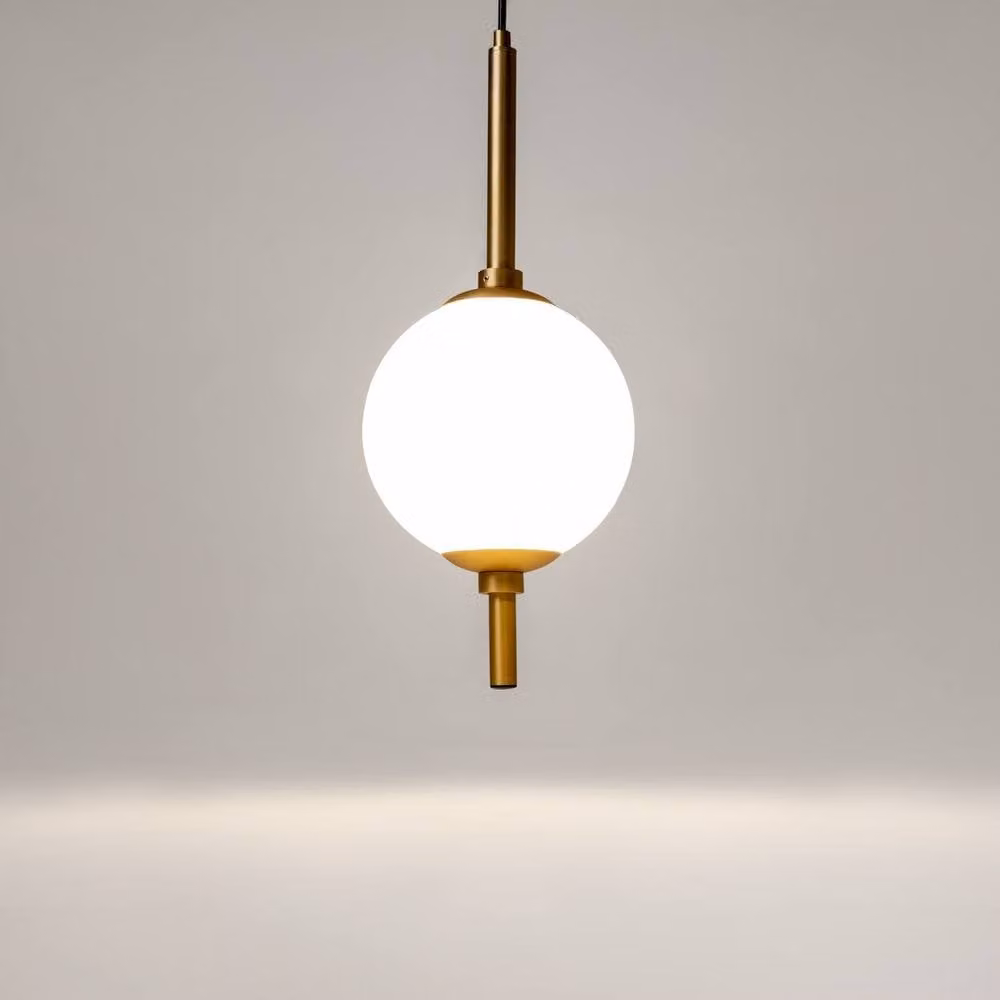 Netlighting The Sixth Sense Modern Globe Pendant Light with White Glass Shade and Gold/Brass Metal Finish, 500lm, 3000K Warm White LED – 2
