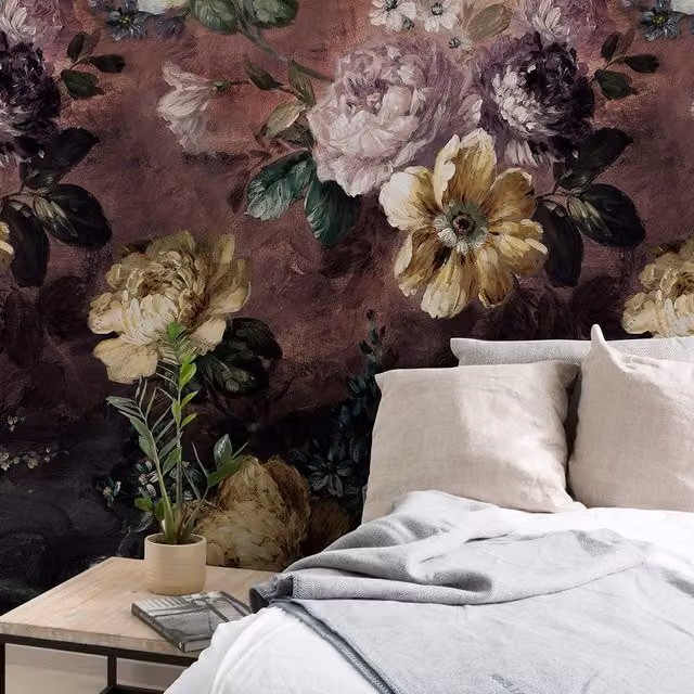 Grandeco Purple Floral Botanical Vinyl Mural Wallpaper, W: 159 cm, H: 280 cm – 1