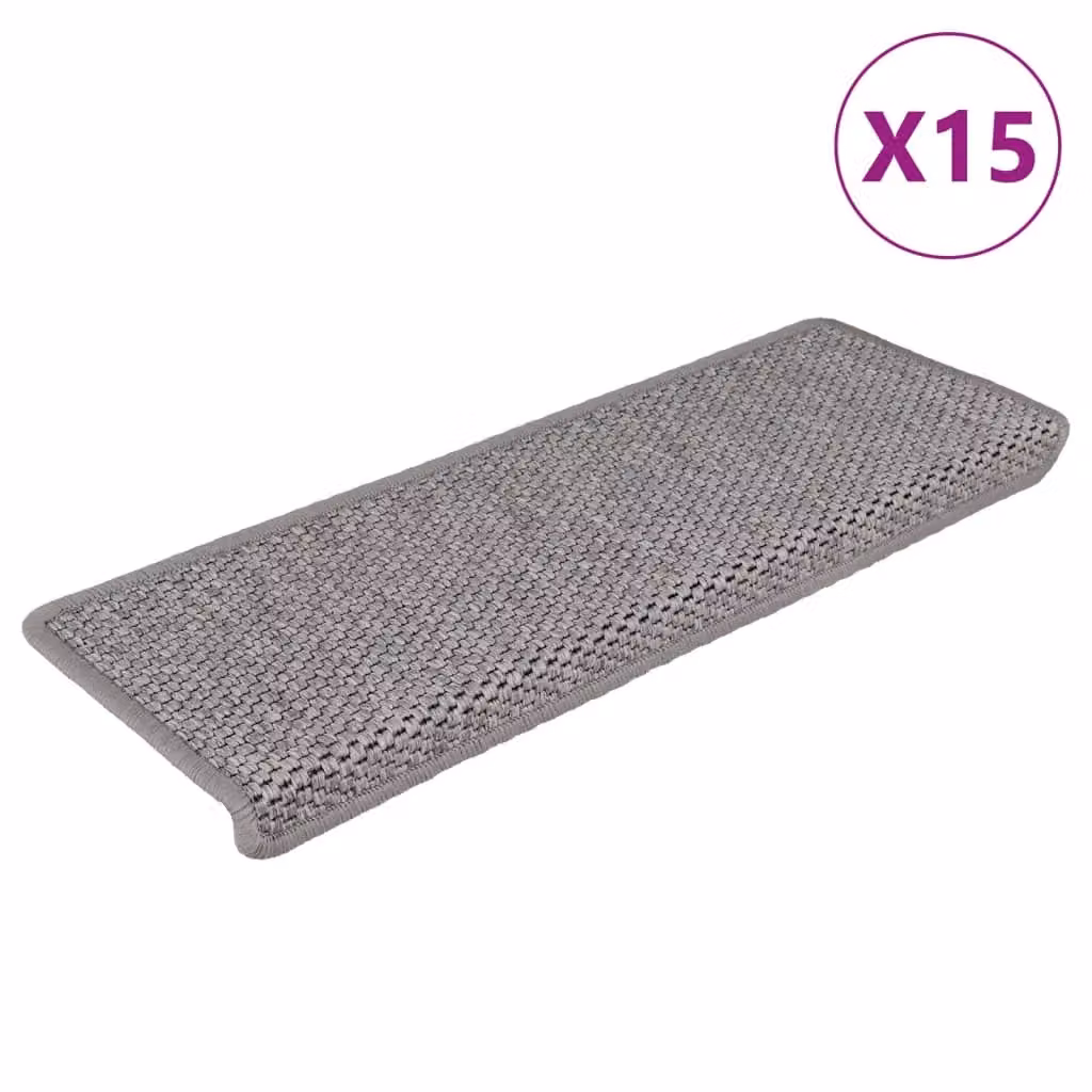 Berkfield Home Self-adhesive Sisal-Look Stair Mats, 15 Pack, Silver/Grey, W/D/H: 65 x 21 x 4 cm – 2