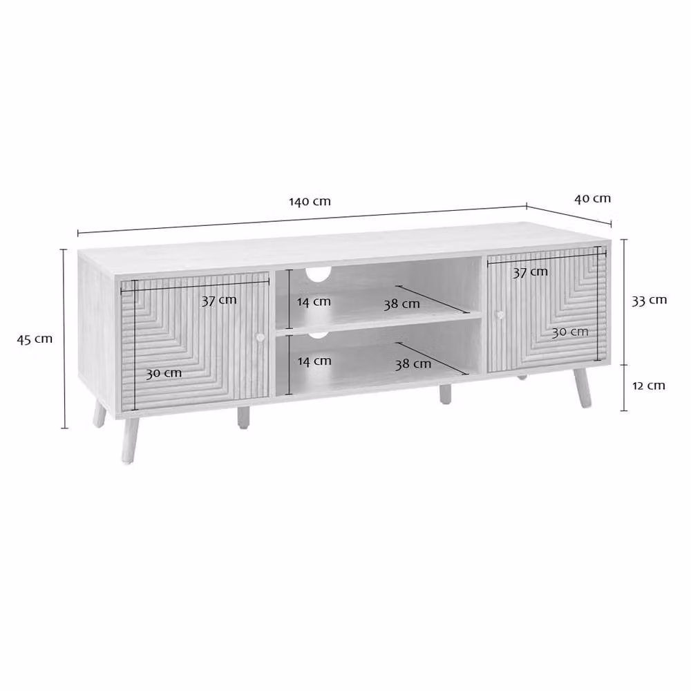 CALICOSY Eden 2-Door TV Unit with Laminated Fronts in Light Brown, W: 140 cm, D: 40 cm, H: 45 cm – 4