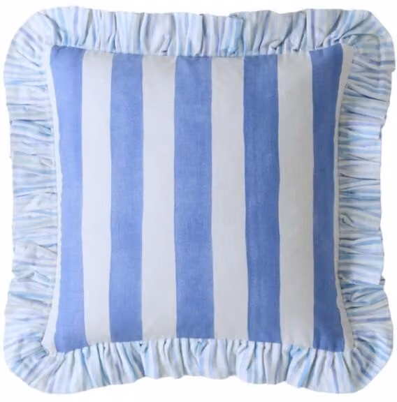 Bluebellgray Sunday Stripe Square Cotton Cushion, Blue and Green, W/D/H: 45 x 45 x 45 cm