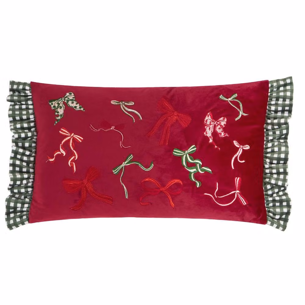 Riva Home Red Floral Velvet Rectangular Cushion, W: 50 cm, H: 30 cm, D: 30 cm – 2