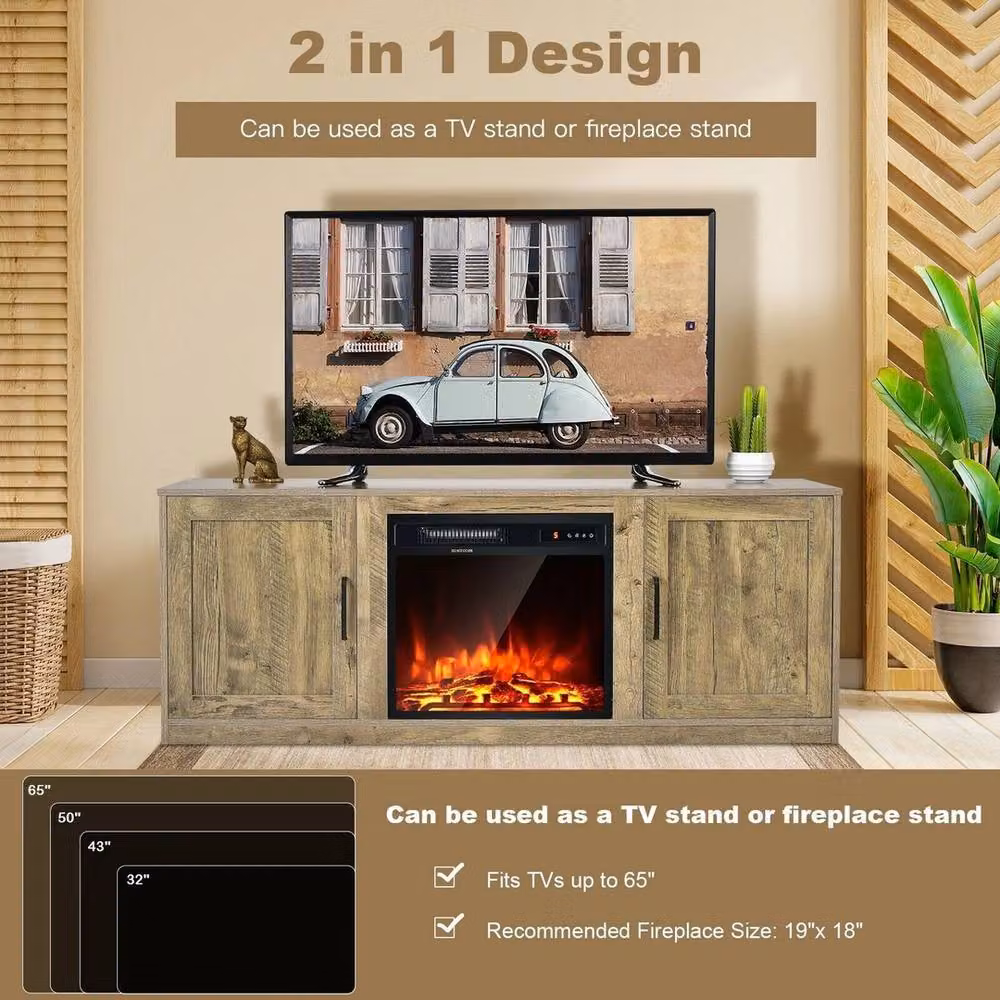 VOGREX Rustic Wood and Metal Storage TV Stand in Beige, Sand or Brown, Fits up to 65 inch TVs – 3