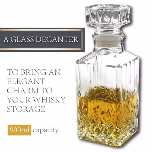 Kimm & Miller Classic Glass Whisky Decanter with Stopper, Transparent Geometric Cut Glass, 0.9 l – 2