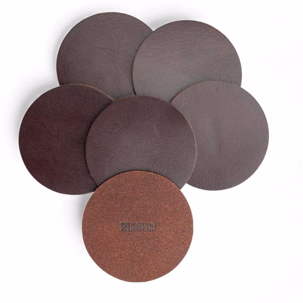 PRIMEHIDE Set of Six Round Leather Coasters in Brown – 2
