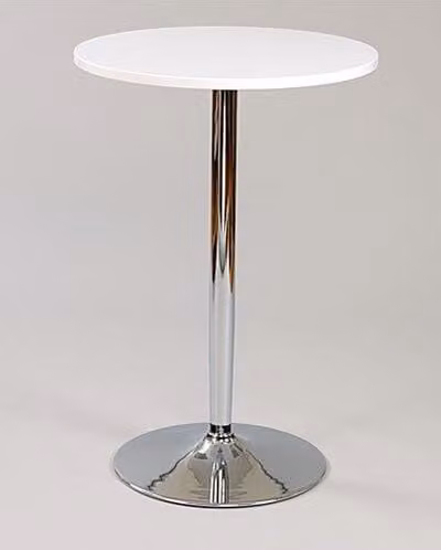 Netfurniture Farley Tall White Round Poseur Table with Shiny Chrome Metal Frame, H 107.5 x W 60 x D 60 cm