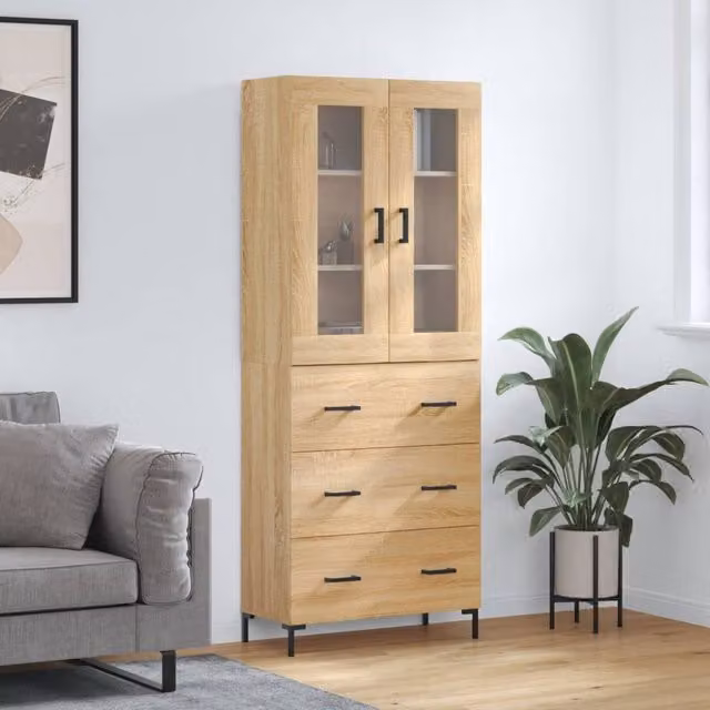 Berkfield Home Sonoma Oak Highboard in Brown, W/D/H: 69.5 x 34 x 180 cm