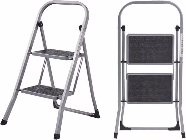 MasterWorx 2 Step Foldable Step Ladder in Grey with Anti-slip Rubber Feet