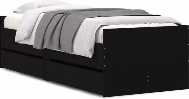 Berkfield Home Modern Small Single Bed Frame with Drawers, Black, W: 75 cm, L: 190 cm