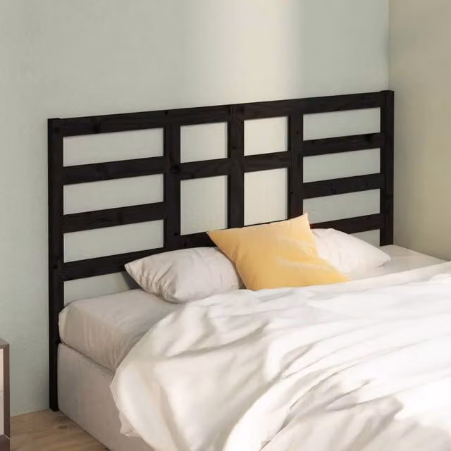 Berkfield Home Beautiful Black Solid Wood Pine Bed Headboard W/D/H: 146 x 4 x 104 cm – 1