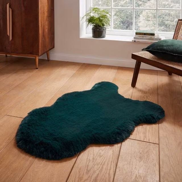 Terrys Super Teddy Single Faux Fur Rug, Green, W: 90 cm, D: 60 cm