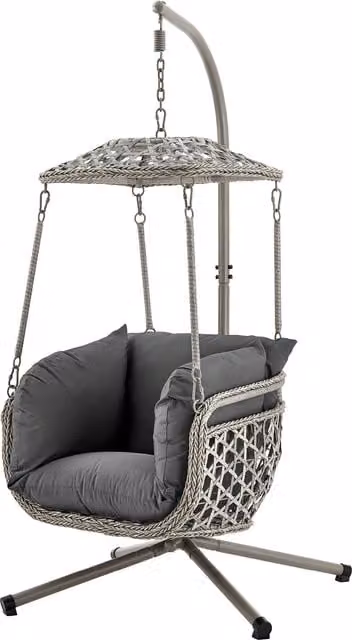 LIVIVO Kira Hanging Rattan Swing Chair with Canopy in Grey – 1