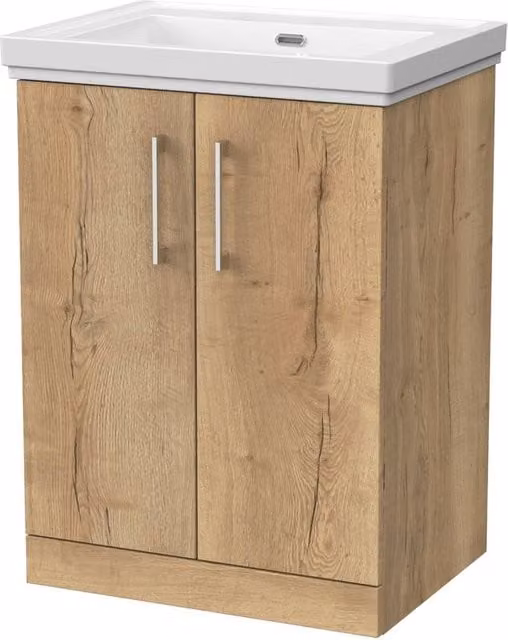 Balterley Pershall 2 Door Bathroom Vanity Unit and 0TH Fireclay Basin in Autumn Oak Brown, W: 60 cm