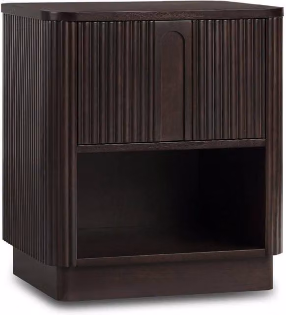 Teamson Home Modern Reeded Bedside Table with Shelf and Push-Open Drawer in Black or Brown