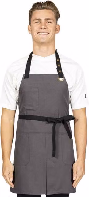 Dennys Grey Canvas Front Slit Bib Apron for Adults